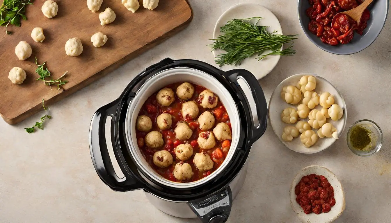 Slow Cooker Tuscan Chicken Meatballs with Gnocchi