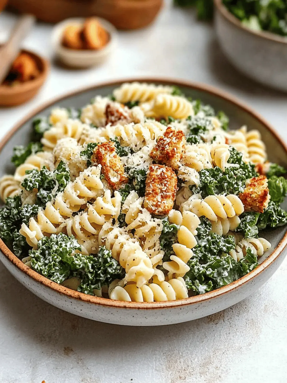 Kale Caesar Pasta Salad