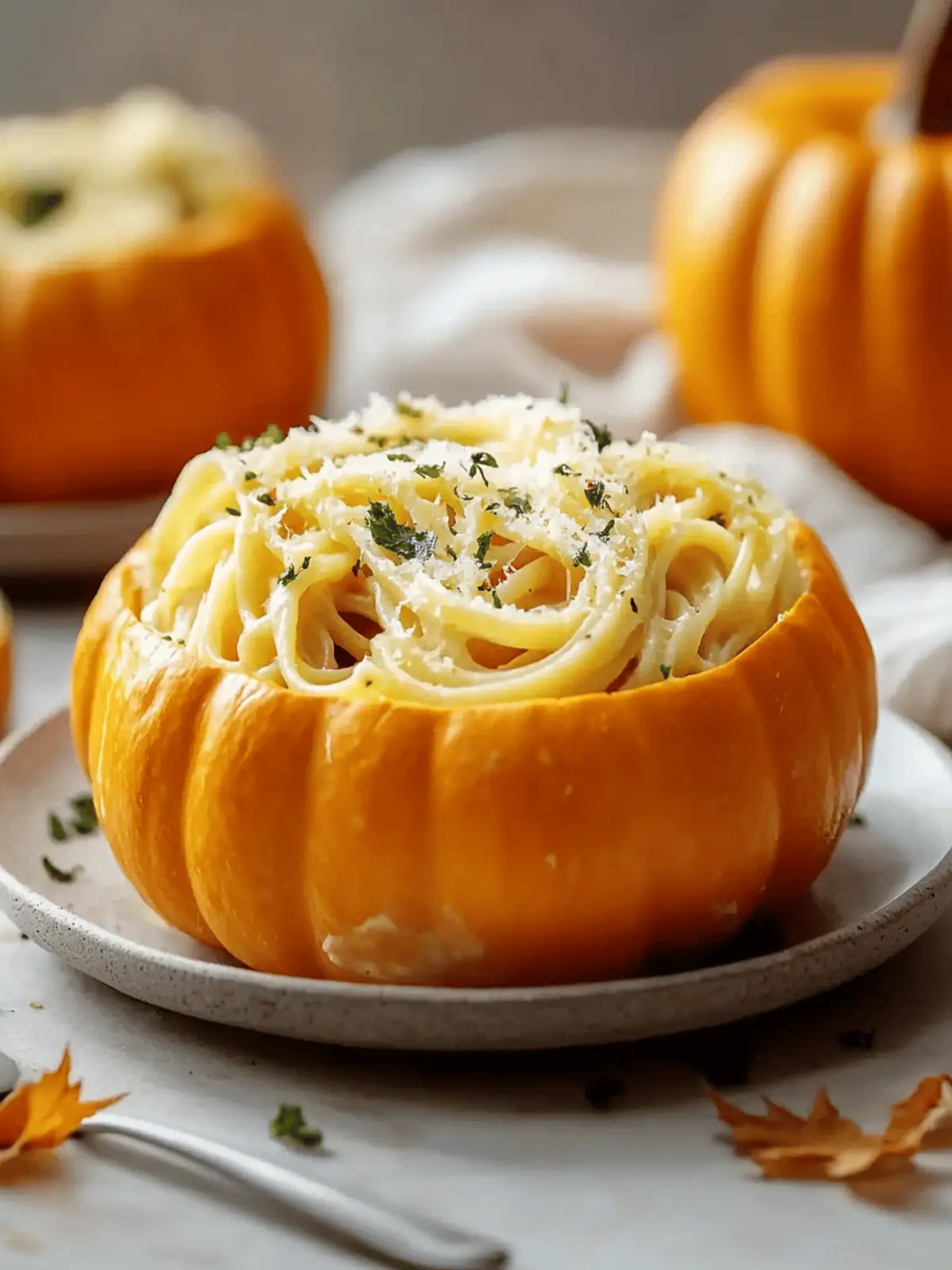 Pumpkin Alfredo Pasta Cauldrons