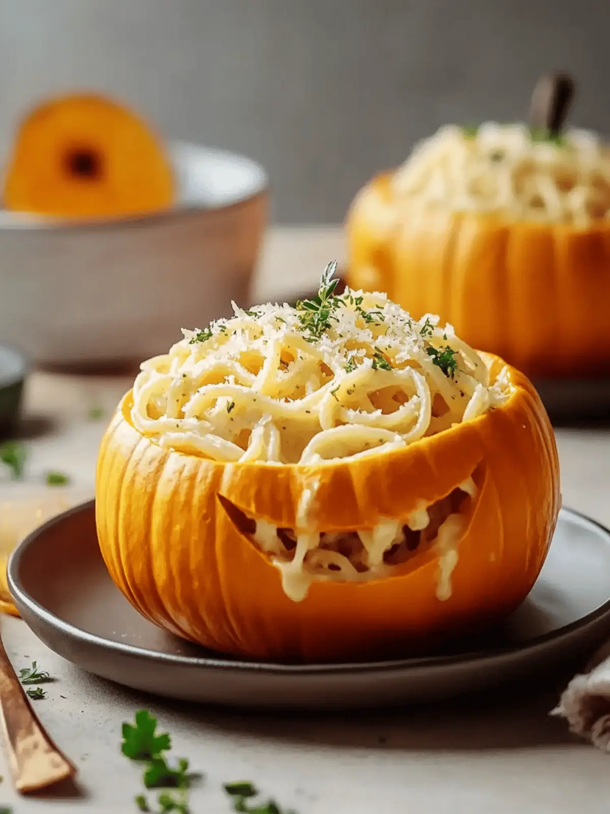 Pumpkin Alfredo Pasta Cauldrons