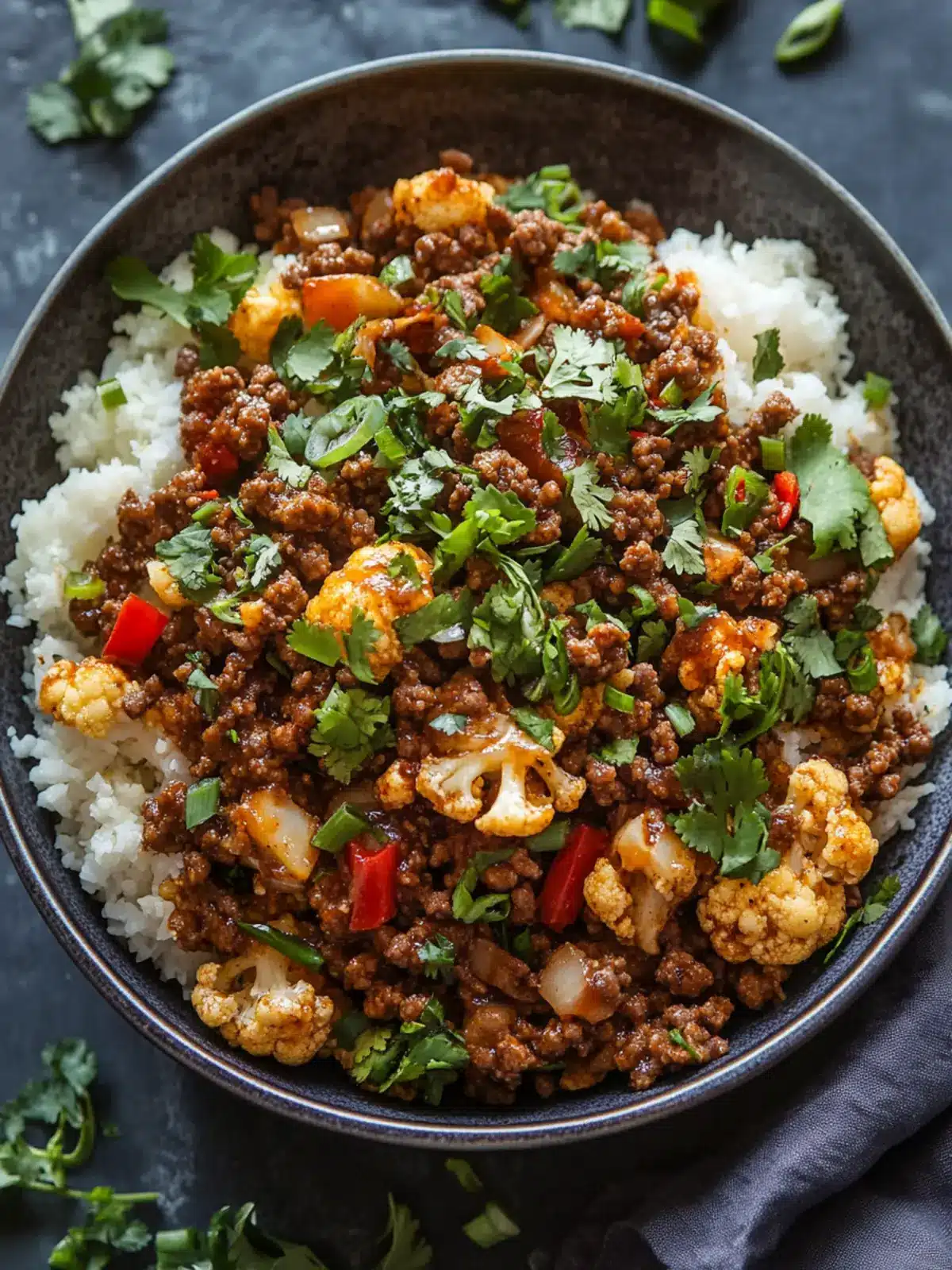 Crispy Chile Ground Beef and Cauliflower Protein