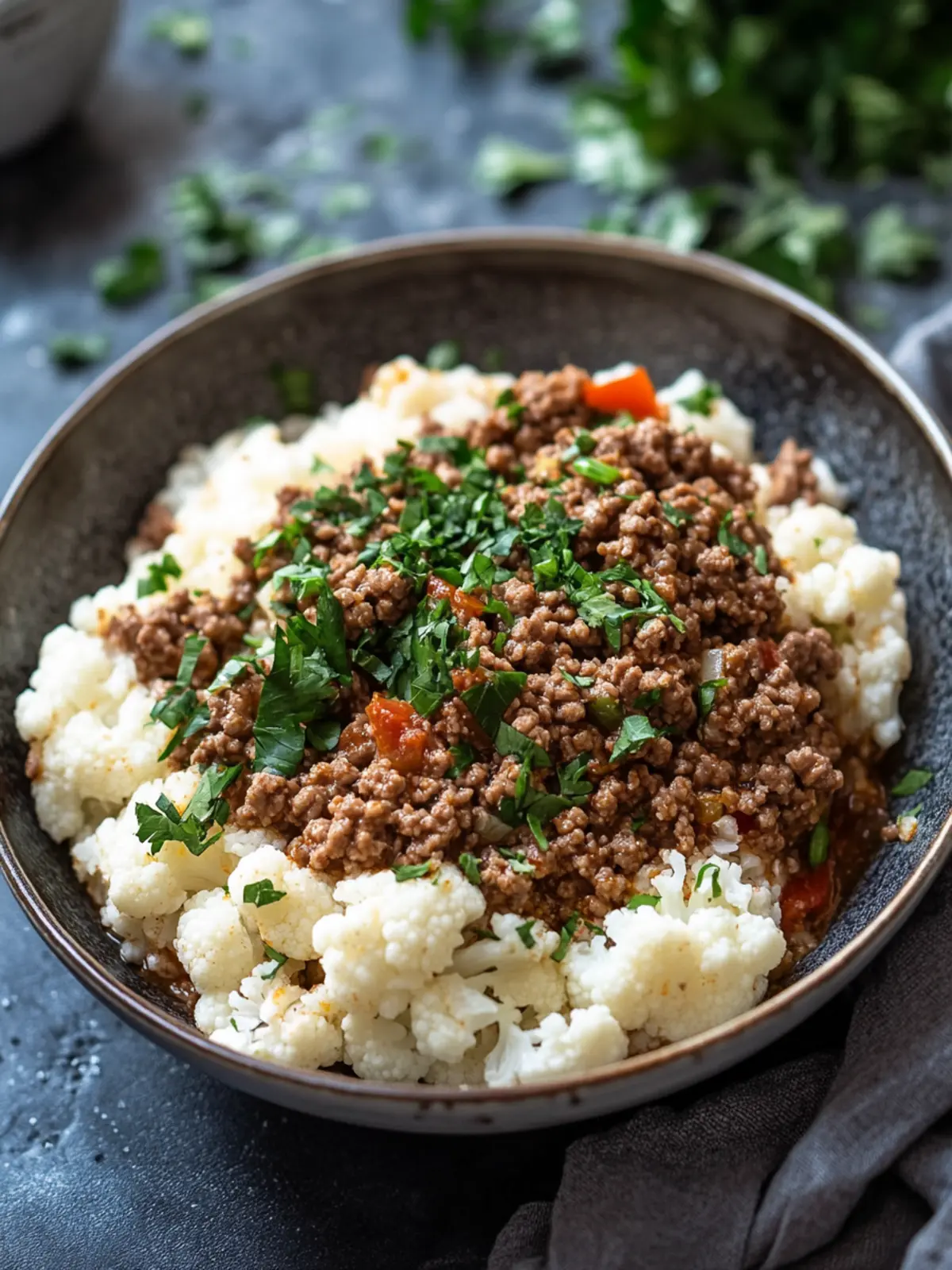 Crispy Chile Ground Beef and Cauliflower Protein