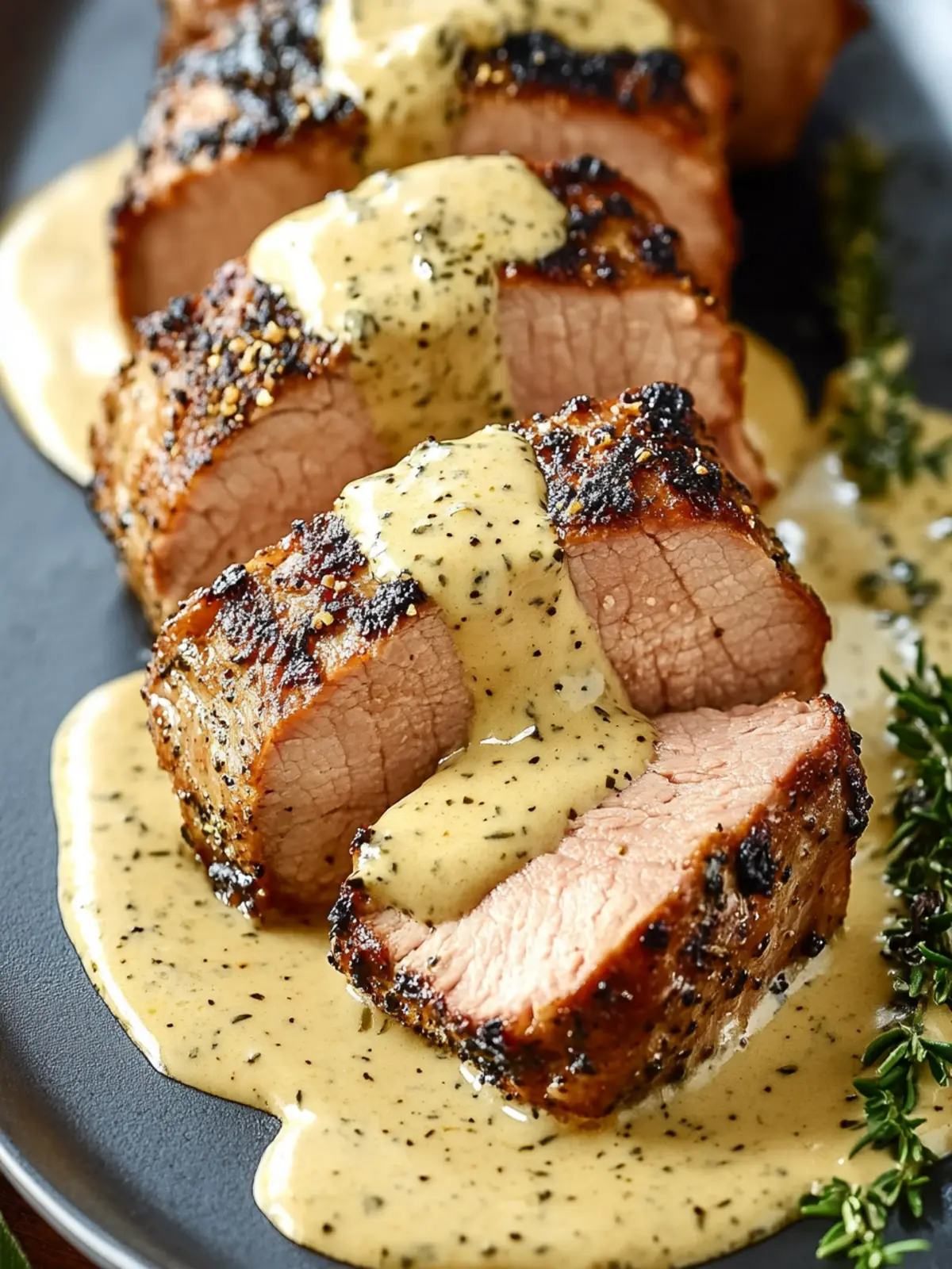 Oven-Baked Pork Tenderloin with Dijon Cream Sauce