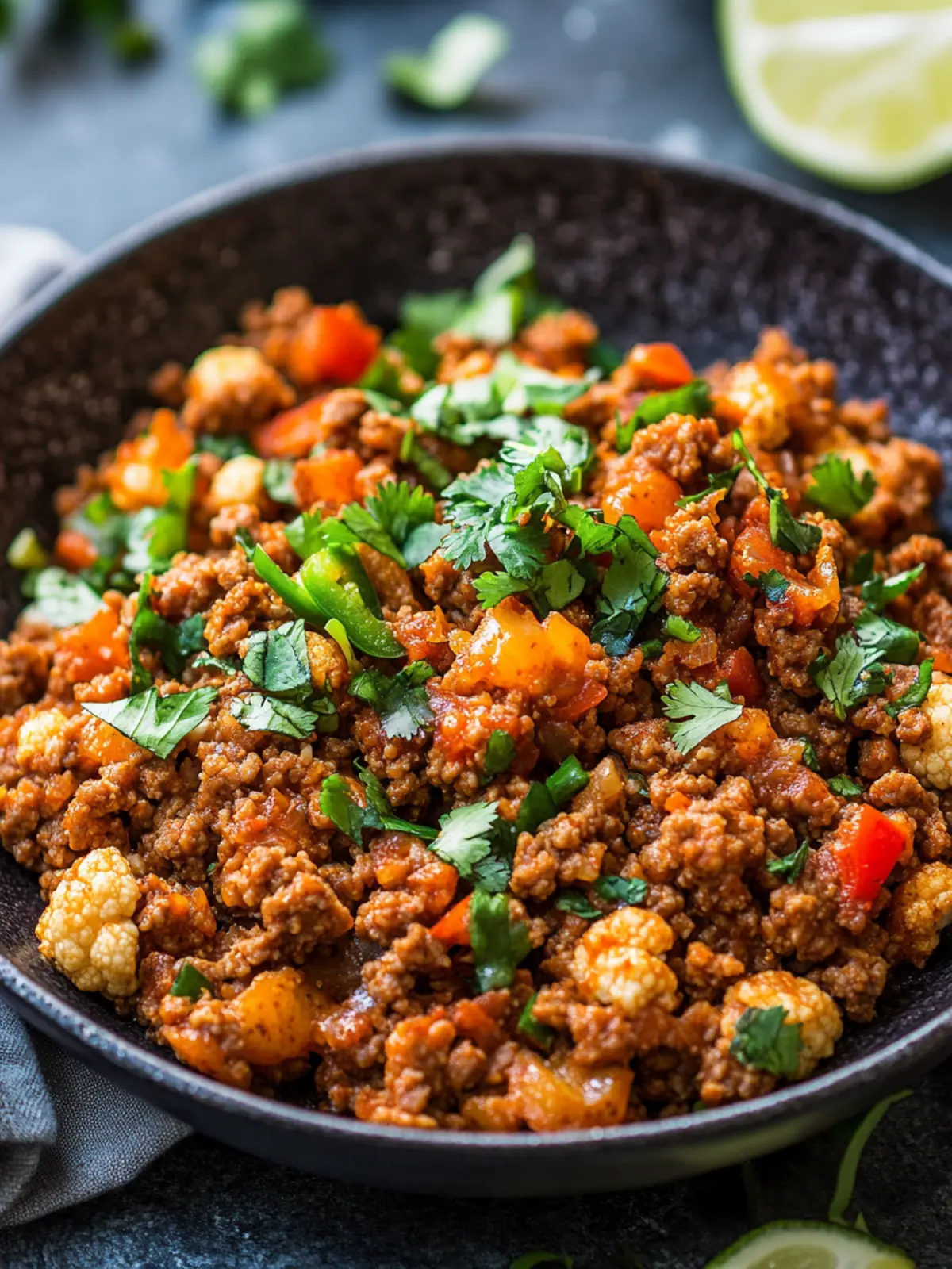Crispy Chile Ground Beef and Cauliflower Protein