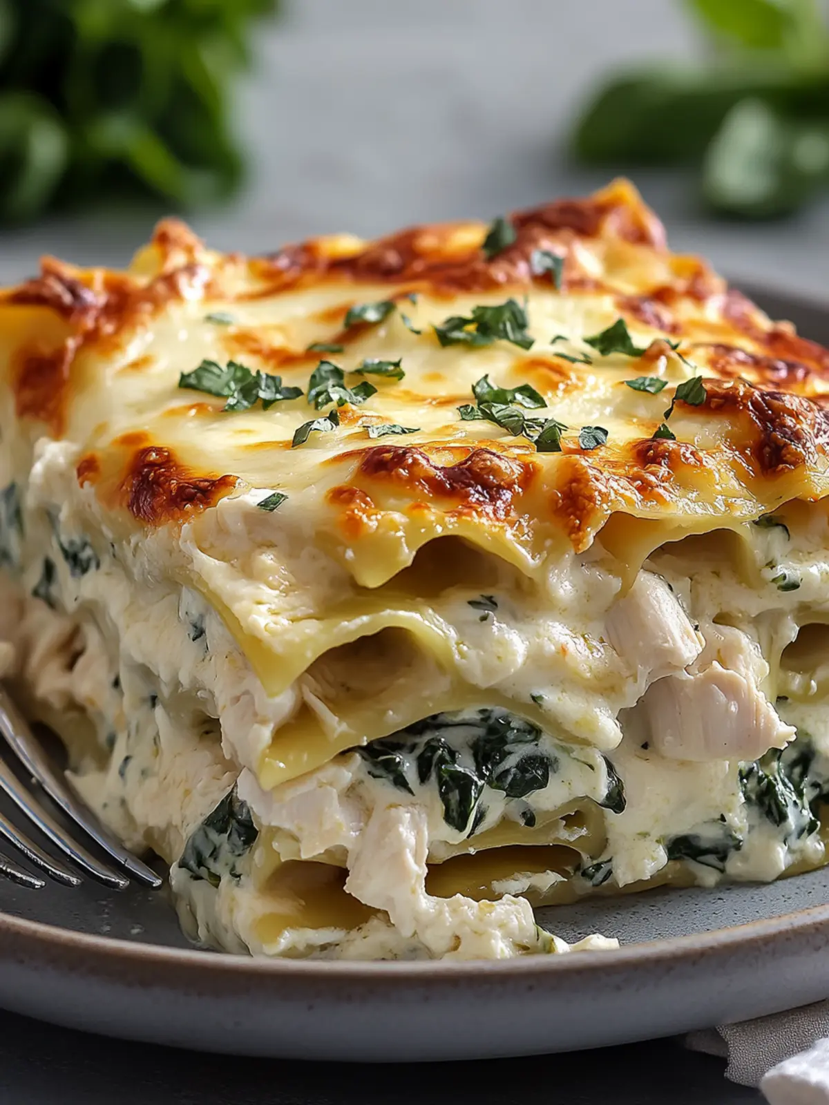Creamy White Chicken & Spinach Lasagna