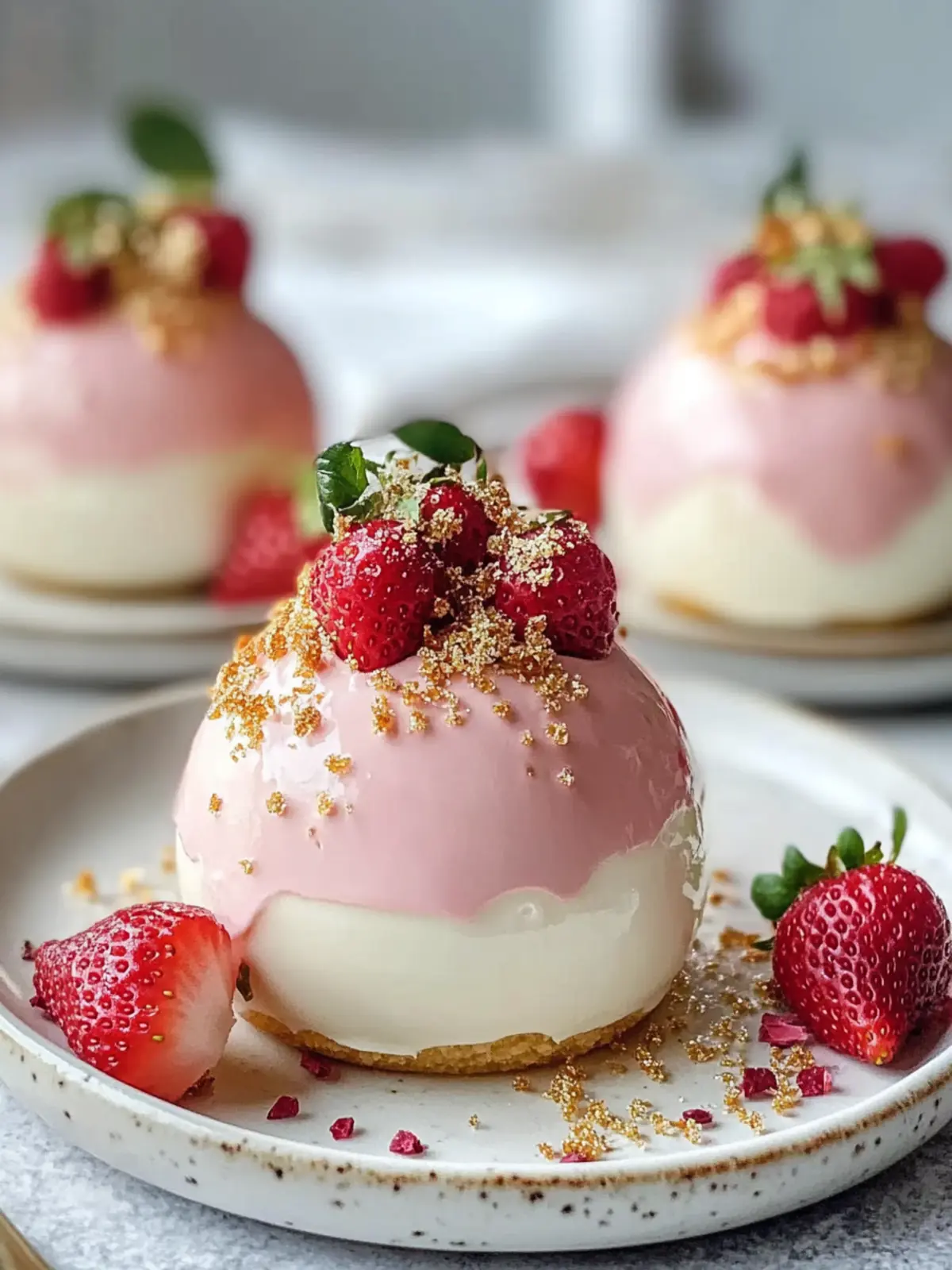 White Chocolate Strawberry Mousse Domes