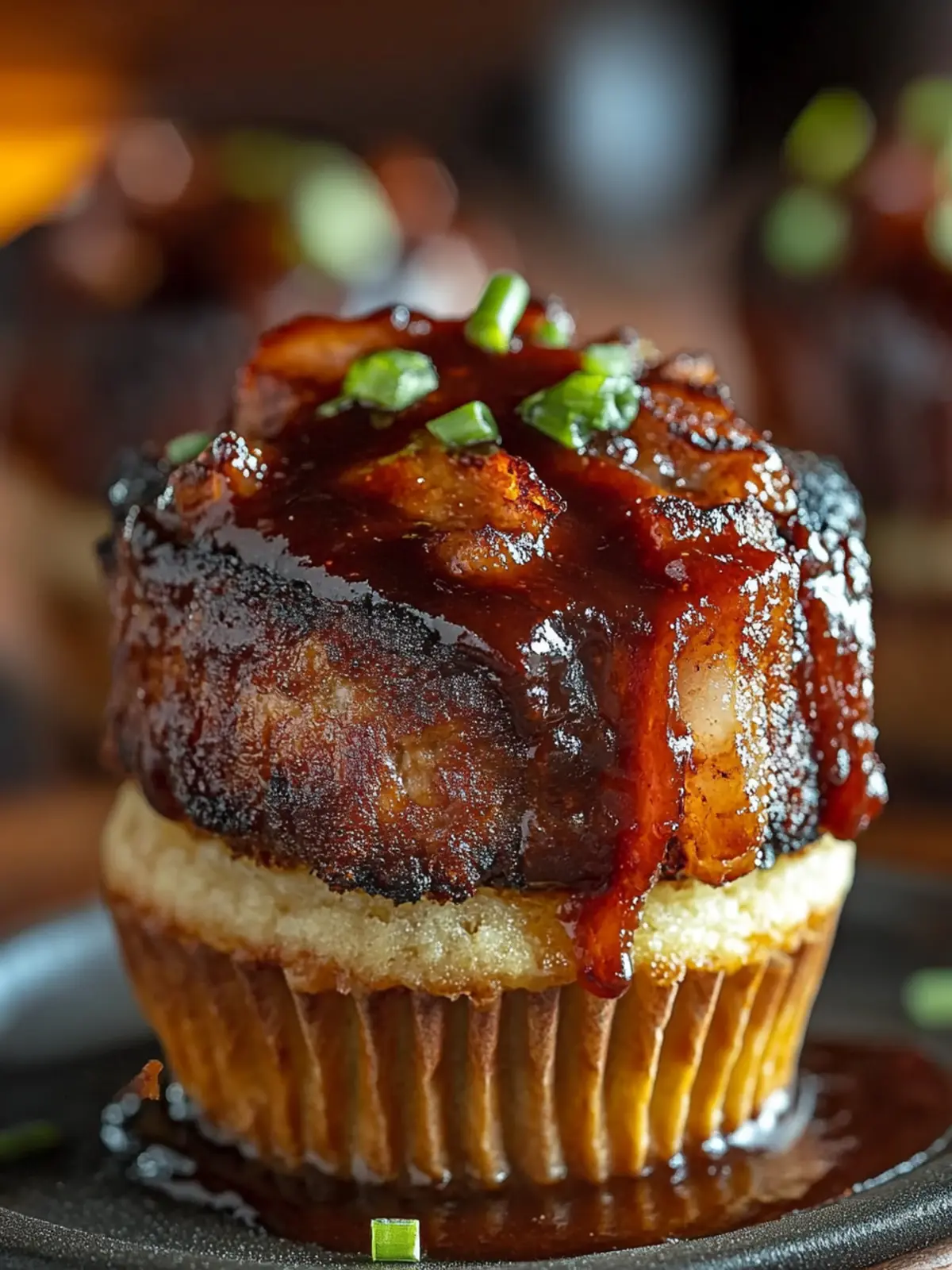 Smoky Bourbon BBQ Beef Bacon-Wrapped Meatloaf Cupcakes