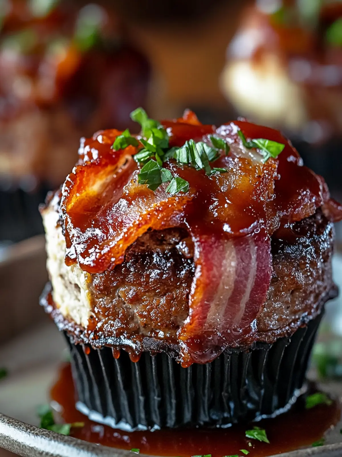 Smoky Bourbon BBQ Beef Bacon-Wrapped Meatloaf Cupcakes