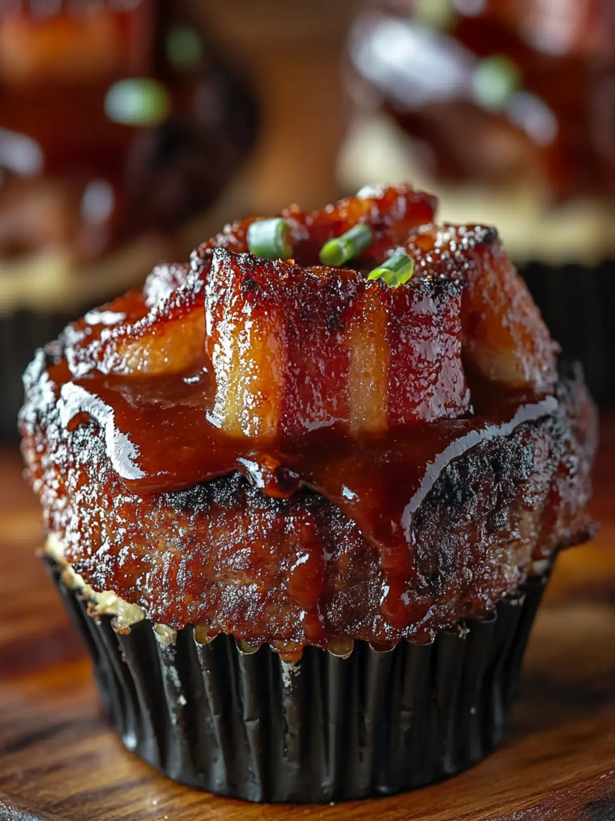 Smoky Bourbon BBQ Beef Bacon-Wrapped Meatloaf Cupcakes