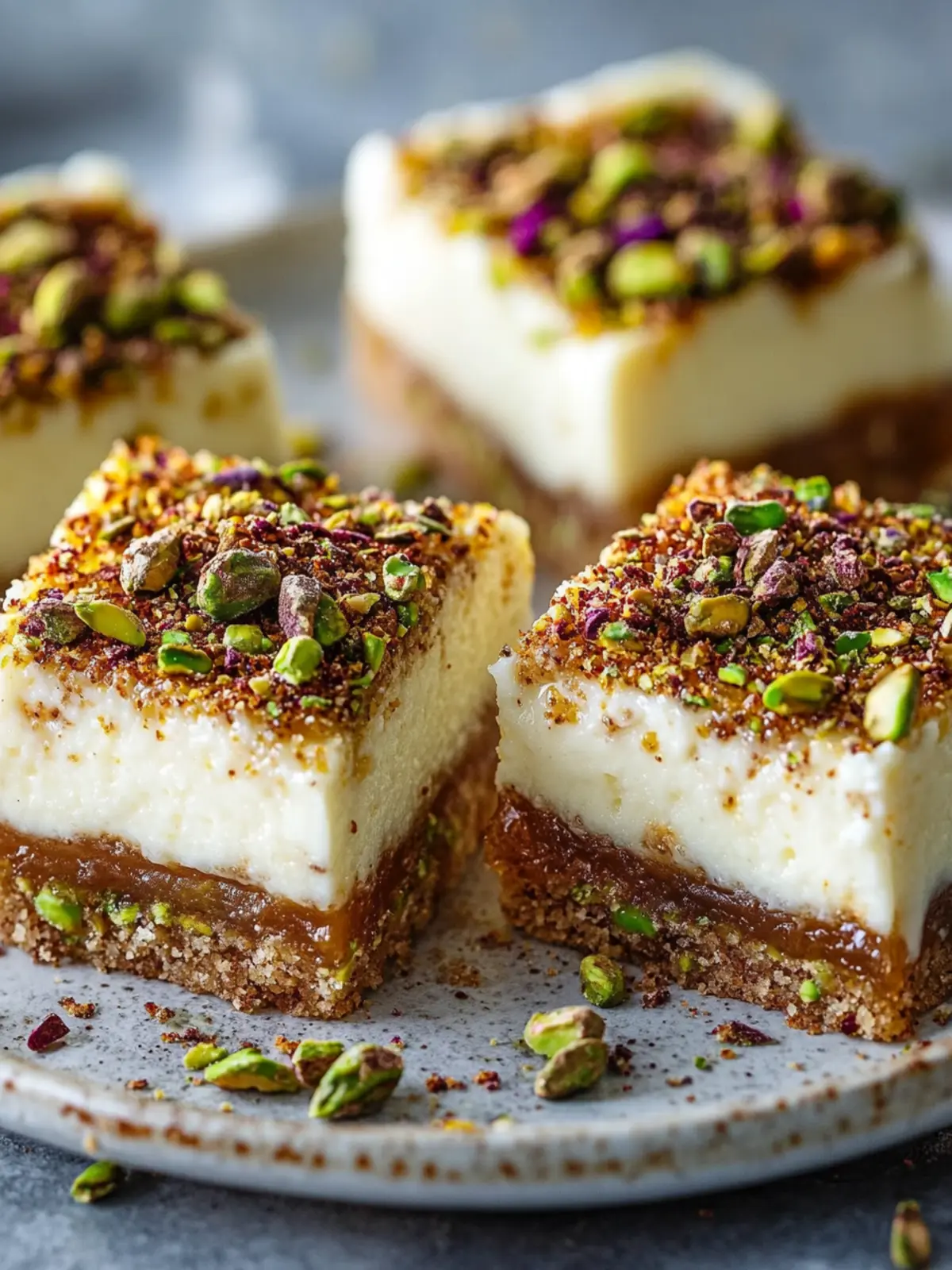 Greek Honey Pistachio Cheesecake Bars