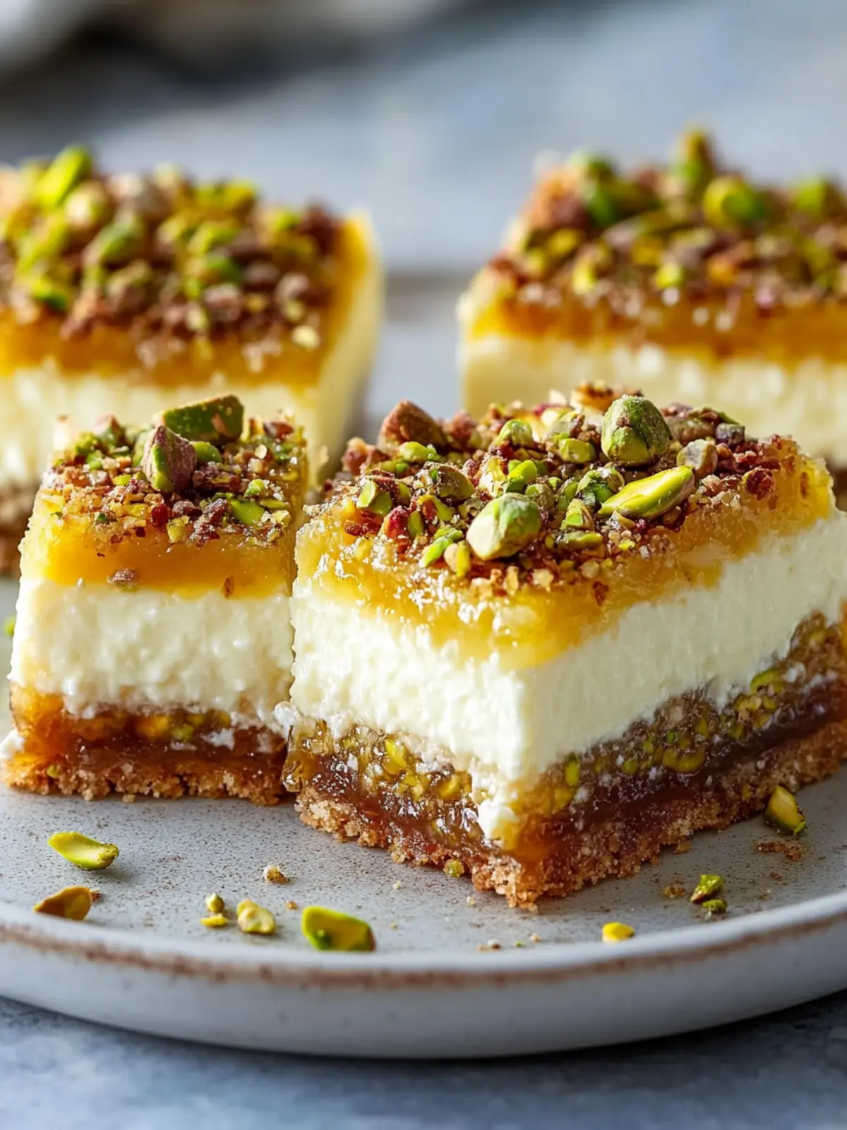 Greek Honey Pistachio Cheesecake Bars