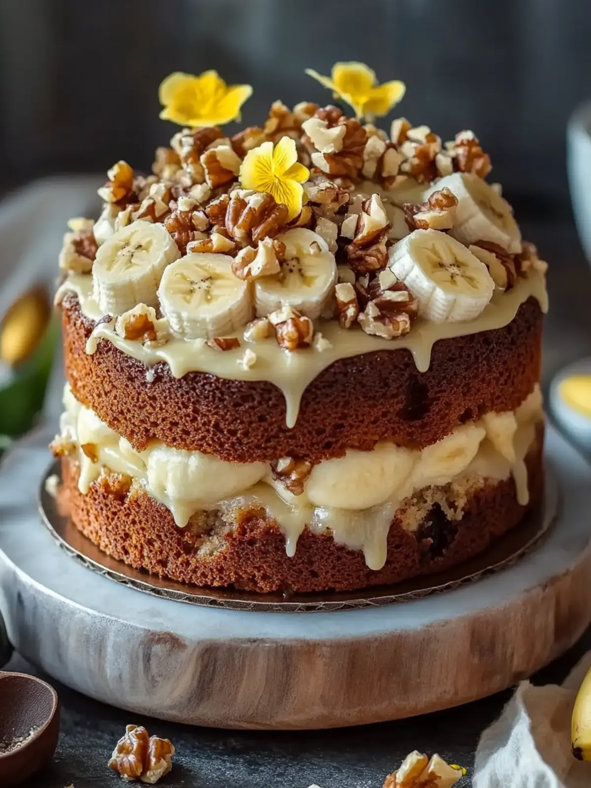 Vanilla Banana Walnut Cake