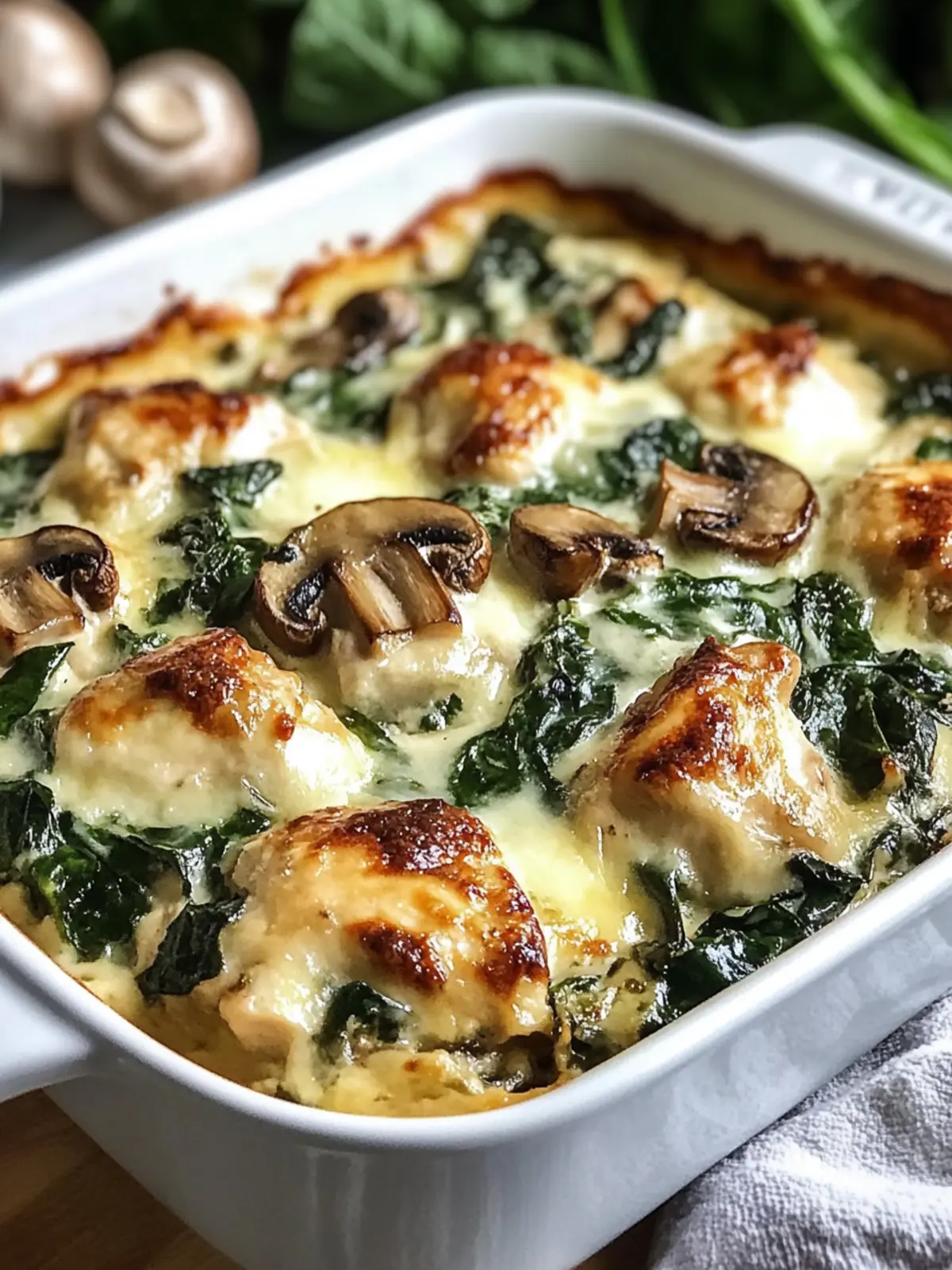 Low-Carb Chicken Spinach Mushroom Bake