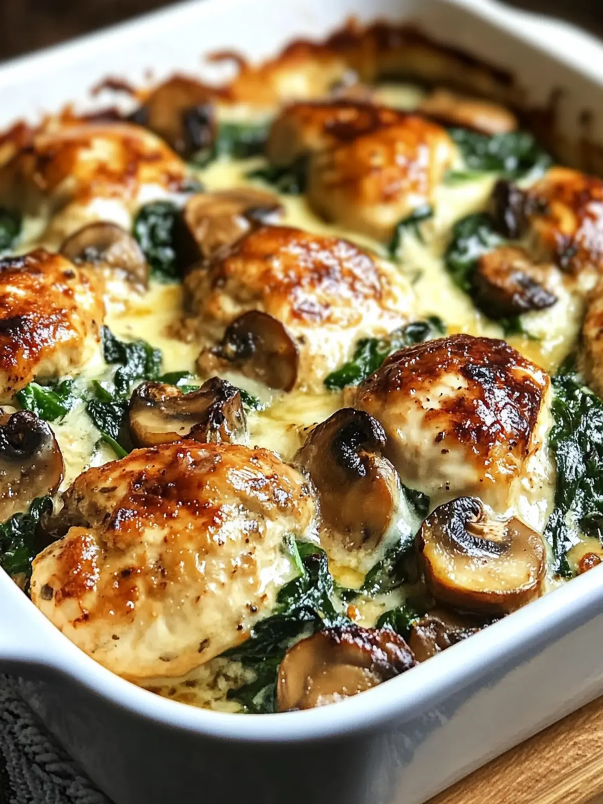 Low-Carb Chicken Spinach Mushroom Bake