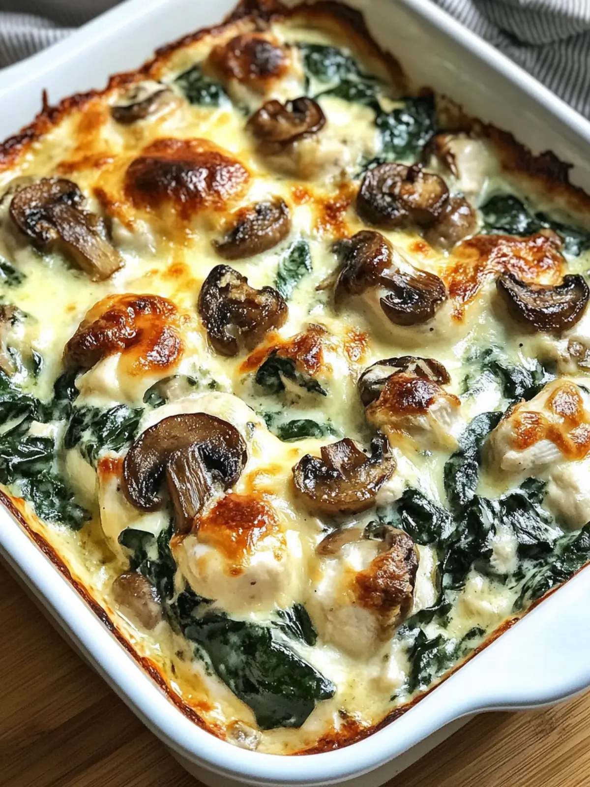 Low-Carb Chicken Spinach Mushroom Bake
